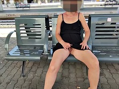 Flashing my pussy in front of people in a public train station and I masturbate Very risky with people near MissCreamy