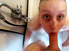 first-timer nubile deep-throats And Worships a Big Cock While Taking a Bath (CiM)
