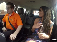 MILF bombshell drilled by car instructor in POV car fuck