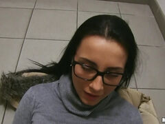 Strangers Fuck In The Stairwell - brunette in eyeglasses Anna Rose