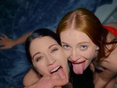 Raven-haired babe and redhead won't fall asleep without sex