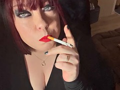 British tart Tina Snua tugs on her perky nipples and smokes 2 chain cigarettes - big tits BBW satisfies her smoking fetish