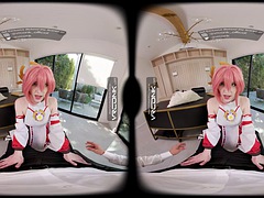 VR Conk Genshin Impact Yae Miko sexy teen cosplay parody with melodic marks in VR porn
