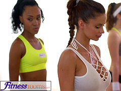 FitnessRooms sweat-soaked cleavage in a apartment utter of yoga babes