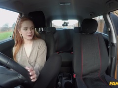 Fake Driving School (FakeHub): Cheeky redhead fails on purpose