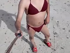 Cute sexy tranny in bikini and heels in public, very hot