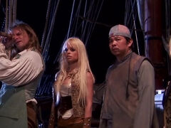 Blonde and brunette hotties enjoy sexual adventures with pirates