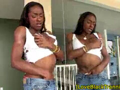 Solo ebony transgender princess plays with her manstick