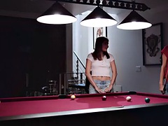 Lesbian MILF and babe enjoy passionate sex on the pool table