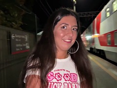 Public Pickup - I picked up a sexy girl at the train station and fucked her on the train