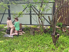 Mistress ties up slave outdoors - strapon sex and domination