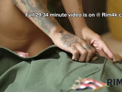 Watch as a hot Latina dreams of fucking in the army while being rimmed by her man