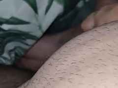 Stepmother, perfect handjob under the blanket on her stepsons cock