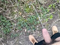 Long Piss in Slow Motion From Uncut Hairy Cock Outdoor
