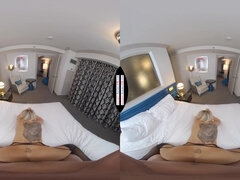 POV VR with big fake tits blonde jumping on big cock