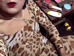 Crossdresser indo leopard sexy outfit masturbation