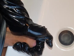 It all got a bit too much - naughty pvc glove wank.