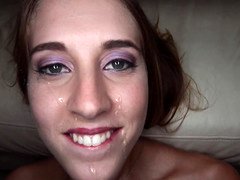 A broad with a sizeable ass is getting cumshot in her sexy face