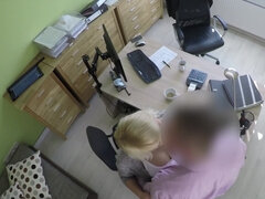 Loan shark blackmails comely blonde into quick sex in office