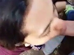 latina girl gives blowjob in public forest