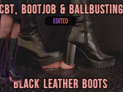 CBT, Bootjob and Ballbusting in Black Leather Boots with TamyStarly