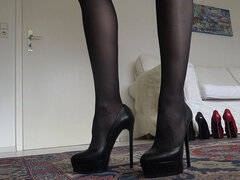Perfect long legs and heels - Black platform stiletto heels