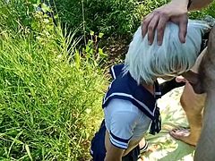 Twink fucks on the street in the bushes with a brutal daddy was roughly fucked to cum by a big cock