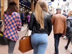 Candid blonde 18-19 y.o. with sexy curves in jeans