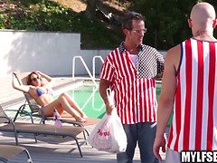 Huge boobed swimsuit milf gets served a dong on a booty-crack at july four bbq