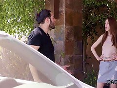 Filthy Rich, Jillian Janson, the stunning redhead teen, tries out a massive dong of her BF's