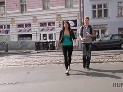 Czech hunter gives money to desperate couple & fucks the girl in POV reality porn