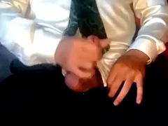 Cumming in a shirt and tie after the office