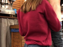 Girl barista does blowjob to teen at work