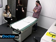 Stepdad and gorgeous teen take special care of Doctor and his busty nurse in 69 position