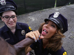 A duo female cops are having a threesome with a huge black man