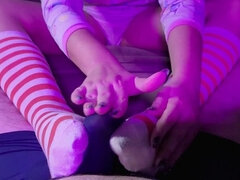 Footjob with Socks on, Ending with a Handjob Over Underwear