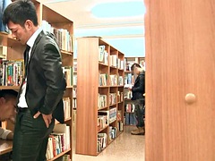 Japanese gays fuck in the library