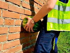 Straight construction worker from TimonRDD fucked a watermelon on a construction site