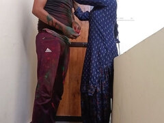 Hot Indian Desi Village Bhabhi Was Celebrate Holi with Dever on Clear