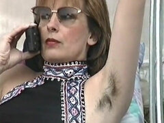 Hairy mom with super hairy armpits chatting on the phone - fetish solo masturbation