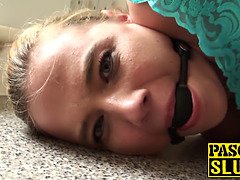 Hot fuck with tied up bitch that has gag ball in her mouth