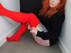 Red Thigh High Socks JOI Cableknit Socks Fetish