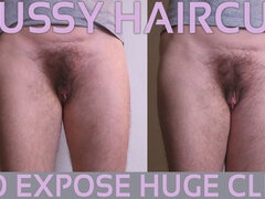 Pussy hair cut to expose huge ftm clit when standing