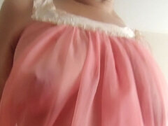 Transparent Vintage Nightgown, Masturbating with Fingers Inserting in Pussy & Ass