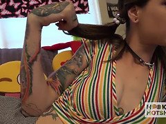 Watch as petite and skinny whore rocks herself out with extreme throatfucking & facefuck action