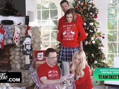 Riley Mae's skinny body bounces on stepbrother's big dick at Christmas