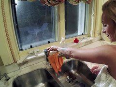Shooting a hot sex tape with his blonde Female friend in the kitchen