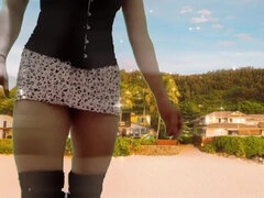 Cute T-girl Outdoors Dancing in the Beach Under the Sunshines Hot Mini Dress Cute Thighs Swee