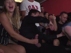 Italian chick plays the role of a submissive slut at crowded bar