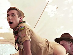 Twink scout fucks a skinny passive twink outdoors in a tent
